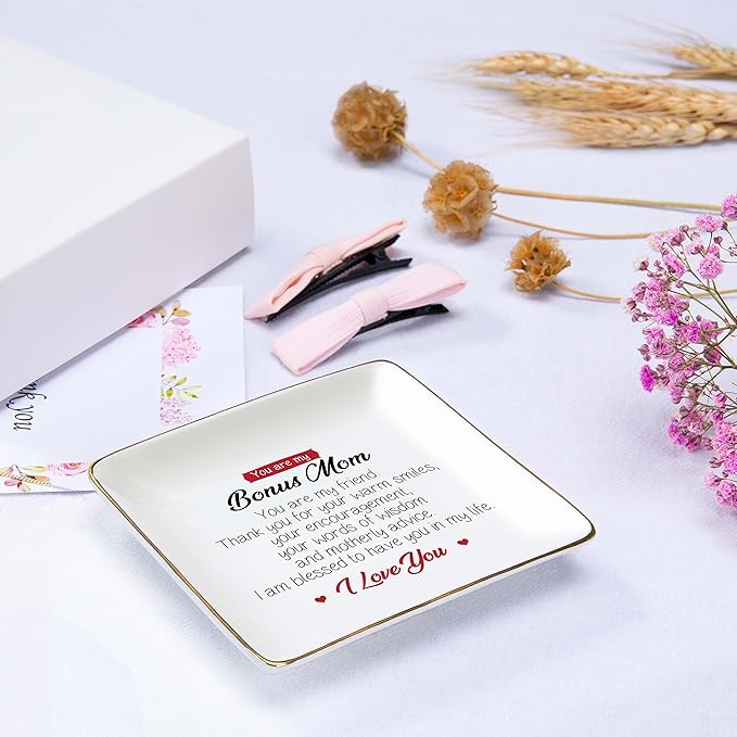 Mother's Day Birthday Christmas Gift for Bonus Mom,Mother-in-Law,Step Mother-Unbiological Mom Present-I Am Blessed to Have You in My Life-Jewelry Tray,Trinket Holder,Ring Dish