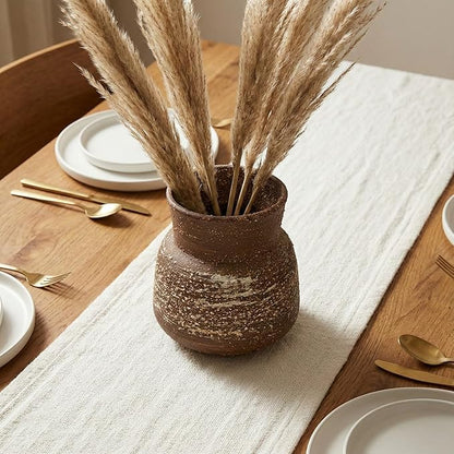 5.8IN Rustic Farmhouse Ceramic Vase Home Decor, Handmade Vintage Stoneware Clay Pottery Terracotta Textured for Modern Farmhouse, Living Room, Office Desk Table Shelf (Brown)