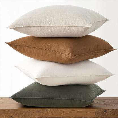 GoldOlive Solid Linen Pillow Covers Pack of 4 Decorative OliveGreen Press Edge Design Throw Pillow Covers Soft Accent Boho Couch Pillowcases Farmhouse for Living Room Bed Sofa 16x16 Inch