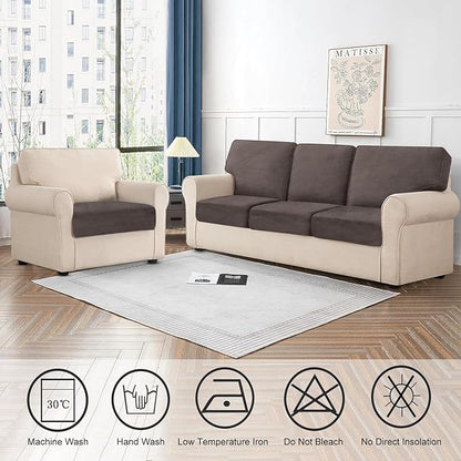 Couch Cushion Cover Velvet 1 Piece Seat Cushion Cover Stretch Armchair Cover Separate Sectional Sofa Slipcovers Furniture Protector (1-Seater or Sofa Backrest, Coffee)