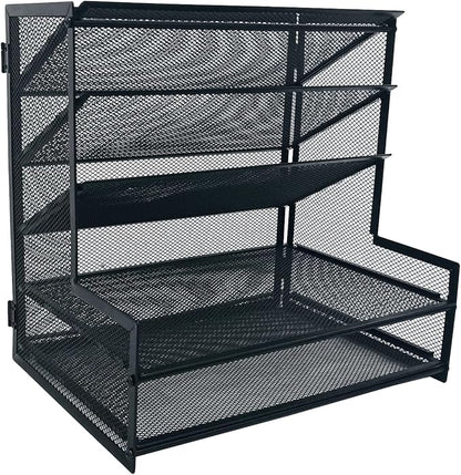 SETTFRFE Office Supplies Desk Organizer,Metal Desktop File Holder Organizer with 5 Tier Paper Tray,Black