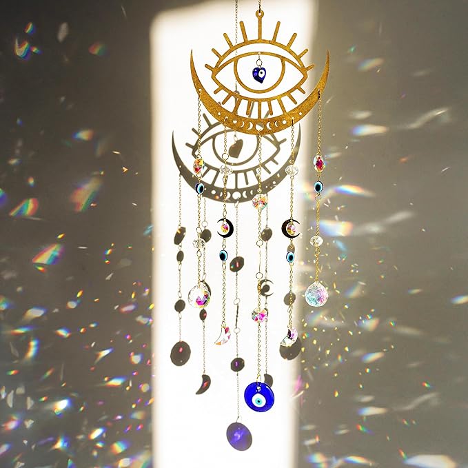 H&D HYALINE & DORA Crystal Suncatcher Evil Eye Sun Catchers for Windows Hanging Indoor Outdoor Home Decor Prism Rainbow Maker