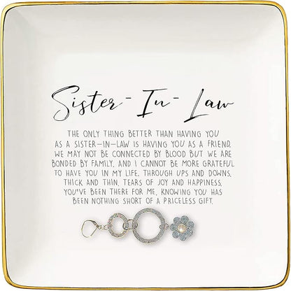 Topthink the Only Thing Better Than Having You as A Sister-in-Law Ceramic Jewelry Holder Ring Dish Trinket Tray Birthday Christmas Valentines Day Thanksgiving Gift for Sister in-Law Bouns