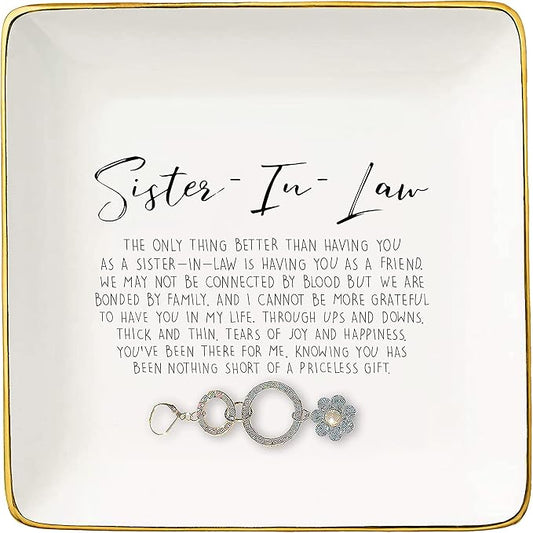 Topthink the Only Thing Better Than Having You as A Sister-in-Law Ceramic Jewelry Holder Ring Dish Trinket Tray Birthday Christmas Valentines Day Thanksgiving Gift for Sister in-Law Bouns