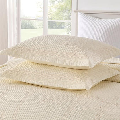 MarCielo 100% Cotton Quilt Set Lightweight Bedspread with Scalloped Edge, Farmhouse Vintage Bedding, All Season Use(Tu Beige,King (114"x102"))