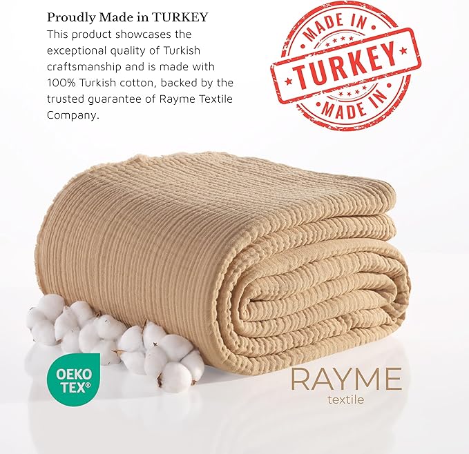 Muslin Blanket - Pure 100% Turkish Cotton Airy Soft Light Versatile Gauze Throw Blanket for Bed, Couch, Sofa (Beige, Throw Size (50" x 66" inch))