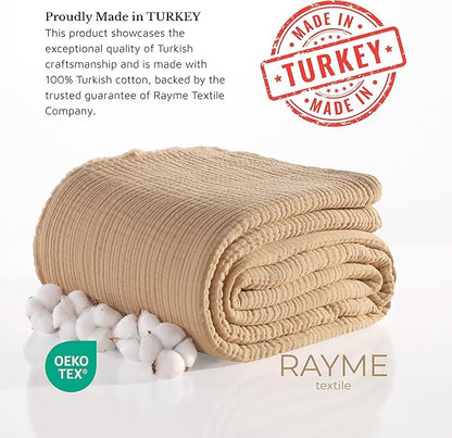 Muslin Blanket - Pure 100% Turkish Cotton Airy Soft Light Versatile Gauze Throw Blanket for Bed, Couch, Sofa (Beige, Throw Size (50" x 66" inch))