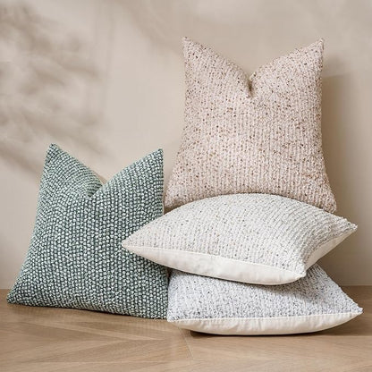 Striped Throw Pillow Covers 16x16 Set of 2 Beige Textured Boucle Chic Morden Boho Accent Farmhouse Square Decorative Couch Pillow Covers for Home Decor Bed Sofa Living Room