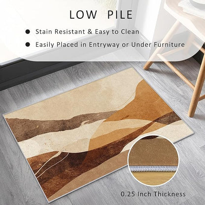 Boho Rug, 6x8 Area Rugs Abstract Rustic Textured Brown Pattern for Living Room, Bedroom, Boho Home Decor Accessories Indoor Carpet, Non Slip & Machine Washable