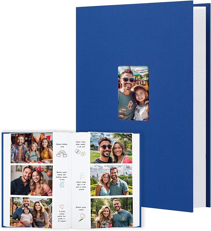 XFveiwoo Photo Album 4x6 450 Photos with Writing Space,4 x 6 Photo Book Linen Cover with Front Window, 4x6 Picture Album 450 Photos Photo Album Book for Wedding Kids Travel Family Baby Pictures, Blue