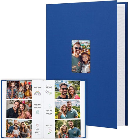 XFveiwoo Photo Album 4x6 450 Photos with Writing Space,4 x 6 Photo Book Linen Cover with Front Window, 4x6 Picture Album 450 Photos Photo Album Book for Wedding Kids Travel Family Baby Pictures, Blue