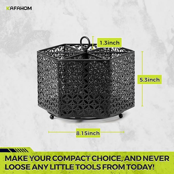 KAFAHOM 360° Rotating Tool Organizer，Small Repair Tool Storage Rack for Desktop Workbench,Hand Tool Stand Holder,Tool Caddy for Wrenches, Pliers, Tweezers, Scissors, Calipers, etc, Black-Hexagon