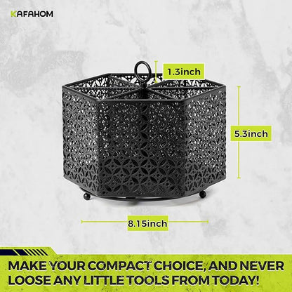 KAFAHOM 360° Rotating Tool Organizer，Small Repair Tool Storage Rack for Desktop Workbench,Hand Tool Stand Holder,Tool Caddy for Wrenches, Pliers, Tweezers, Scissors, Calipers, etc, Black-Hexagon