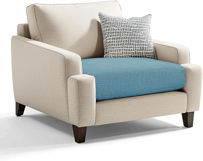 CHUN YI Small Couch Cushion Cover Stretch, Sofa Seat Slipcovers for Pets, Suitable for Armchair Loveseat Sofa with Spandex Jacquard Washable Fabric(Small,Smoky Blue)