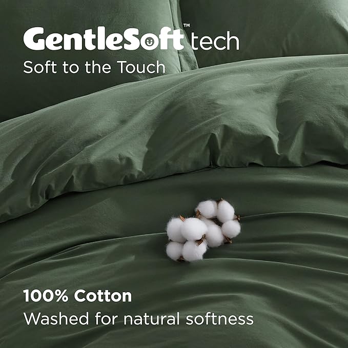 Bedsure 100% Washed Cotton Duvet Cover Oversized King - Olive Green Minimalist Cotton Duvet Cover Breathable - GentleSoft™ Plain Simple Bedding (Olive Green, Oversized King, 120"x98")