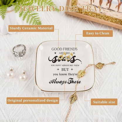 Christian Jewelry Dish Gifts for Women,Personalized Confirmation Jewelry Tray Gifts for Teen Girls，Baptism Gifts for Girl with Bible Verse for Birthdays Christmas (Good Friends)