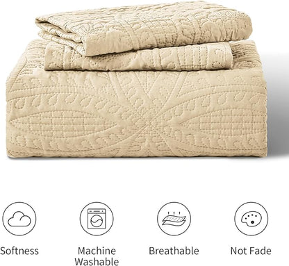 Love's cabin Quilts for Full Bed Camel Bedspreads Bedding Set - Lightweight Bedspread Comforter - Coin Pattern Bedding Coverlet for All Season - 3 Pieces (1 Quilt, 2 Pillow Shams)