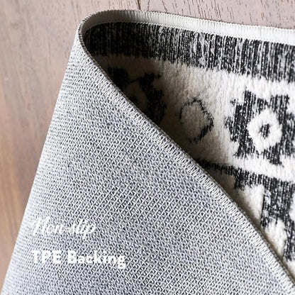 Moroccan Washable Area Rug 3x5, Geometric Tribal Decorative Woven Rug, Non-Slip Boho Farmhouse Soft Low-Pile Entry Throw Mat for Living Room Bedroom Dining Table, Black and White