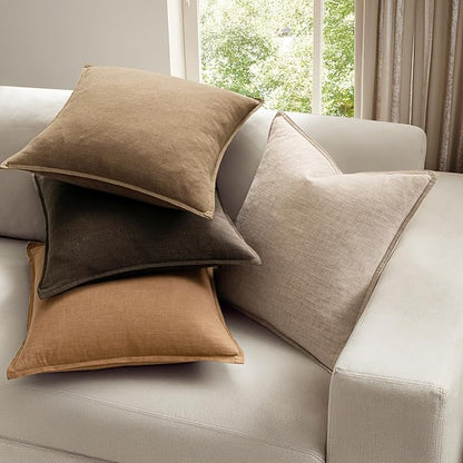 MIULEE Neutral Brown Linen Pillow Covers Pack of 4 Decorative Natural Fall Throw Pillow Covers Soft Accent Boho Farmhouse Couch Pillowcases Modern Spring Decor for Living Room Bed Sofa 20x20 Inch