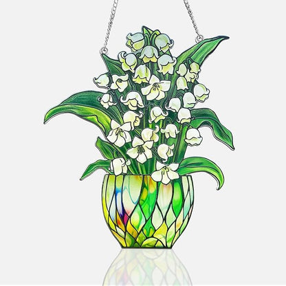 Lily of The Valley Sun Catchers, Lily of The Valley Suncatcher Stained Glass Window, Flower Suncatchers for Nana/Mom/Women - (UV Printed)