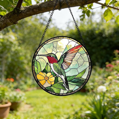 Stained Glass Window Hanging, Green Hummingbird Sun Catcher for Door Home Decor, Birds Suncatcher Christmas Mother's Day Birthday Gifts for Bird Lovers Women Men Mom and Nana 6.3 in