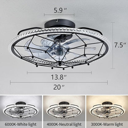 Matte Black Ceiling Fan with Light, Farmhouse Chemistry Molecular Model Caged Ceiling Fan with Remote, LED Low Profile Ceiling Light for Bedroom Kitchen Living Room