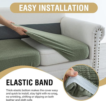 H.VERSAILTEX Super Stretch Individual Jacquard Couch Cushion Covers Furniture Protector Spandex Anti-Slip Soft Thickened Slipcovers Easy Install, (1 PC, Large Back Couch Cover, Sea Grass)