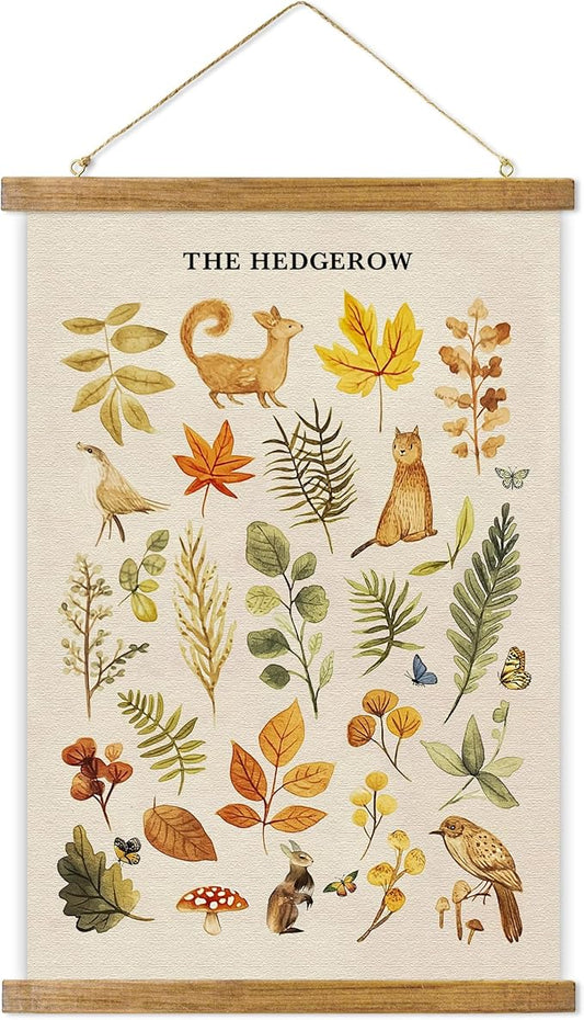 ABoby Vintage Hedgerow Wildlife Posters - Countryside Animals and Plants - Nature Style Wall Decor with Wood Frames - Ready to Hang
