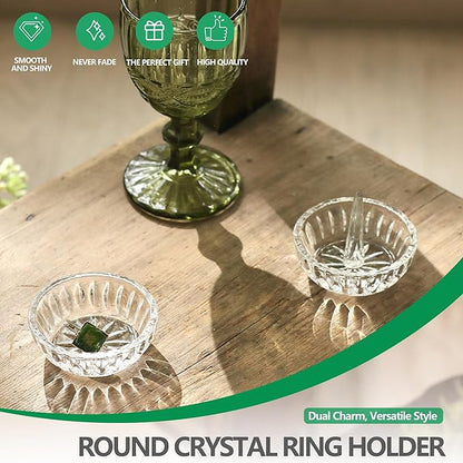 Set of 2 Crystal Jewelry Dish Trays 3.1in Clear Round Trinket Ring Holders for Wedding, Birthday, Anniversary, Christmas Decor