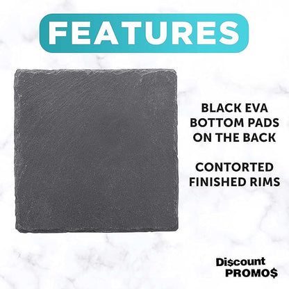 Sohag Square Slate Coasters Set of 10, Bulk Pack - Table Decor, Kitchen Decor, Wedding Favors - Black