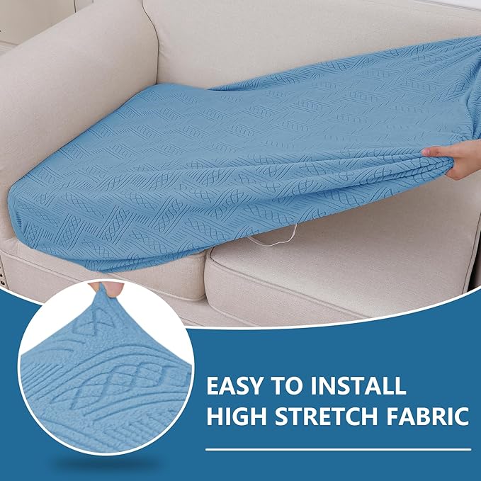 hyha Individual Couch Cushion Covers, Stretch Magic Sofa Seat Cushion Covers Washable, Dog Couch Sofa Slipcover for Pets, Kid with Elastic Bottom(Medium, Blue)