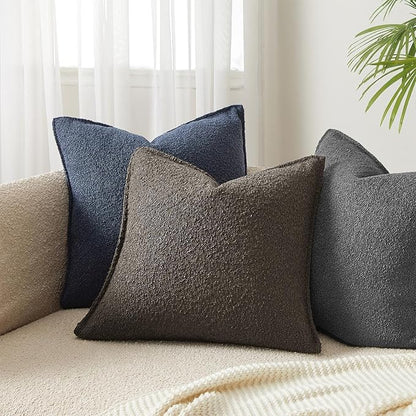 JUSPURBET Pillow Covers 16x16 Set of 2 Decorative Throw Pillow Covers Case for Couch Sofa Bed Soft Boucle Textured Cushion Covers with Hidden Zipper for Home Decor Living Room,Dark Coffee