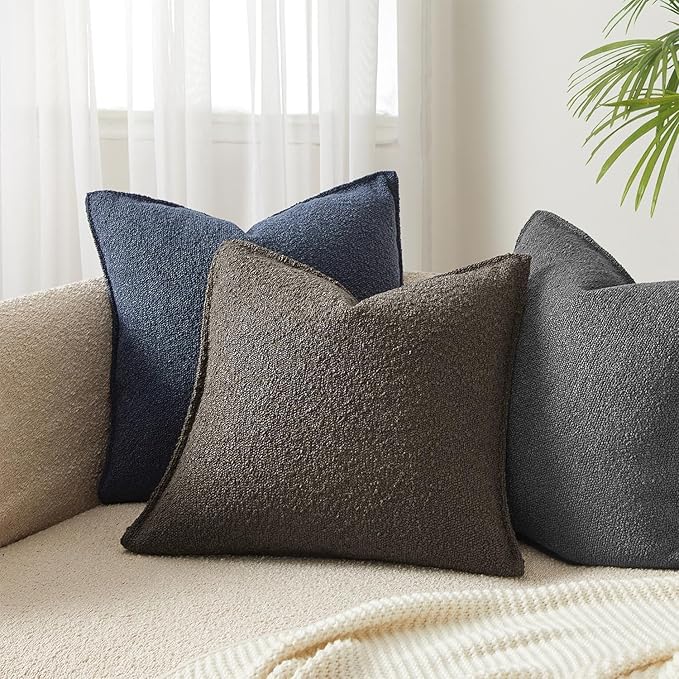 JUSPURBET 18x18 Pillow Covers Set of 2 Decorative Throw Pillow Covers Case for Couch Sofa Bed Soft Boucle Textured Cushion Covers with Hidden Zipper for Home Decor Living Room,Dark Coffee