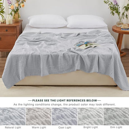 Love's cabin 6 Layer 100% Cotton Muslin Blanket, 108"x90" Muslin King Size Blanket for Bed Couch, Lightweight and Breathable Cotton Gauze, Light Grey