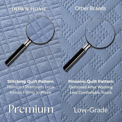 Cali King Quilt Set with Shams Lightweight Quilted Bedspread Coverlet Thin Comforter Bed Cover Vintage Washed Quilted Blanket for All Season, Brushed Microfiber Diamond Stitching, Blue, 111"x92"