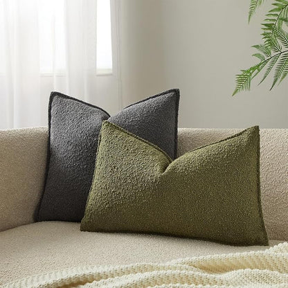 JUSPURBET 14x24 Pillow Covers Set of 2 Decorative Throw Pillow Covers Case for Couch Sofa Bed Soft Boucle Textured Lumbar Cushion Covers with Hidden Zipper for Home Decor Living Room,Olive Green