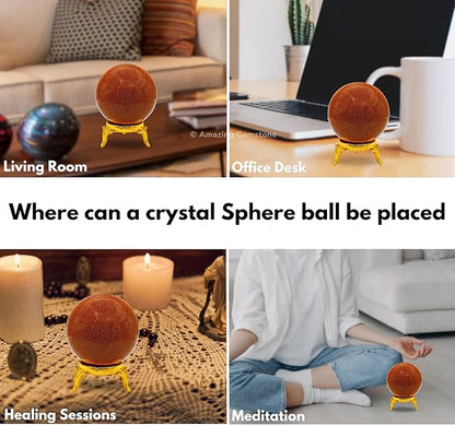 Amazing Gemstone Red Goldstone Crystal Ball with Stand - 1.5 Inches Crystal Sphere Meditation Balls for Witchcraft and Decorative Balls