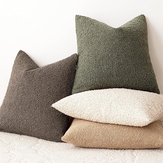 Foindtower Decorative Textured Boucle Throw Pillow Covers Accent Solid Pillow Cases Neutral Soft Cozy Couch Cushion Case for Chair Sofa Bedroom Living Room Home Decor 16x16 Inch,1PC,Moss Green