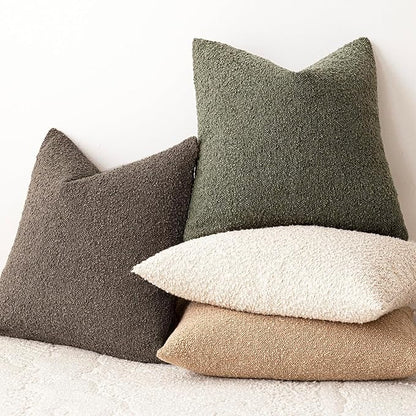 Foindtower Decorative Textured Boucle Throw Pillow Covers Accent Solid Pillow Cases Neutral Soft Cozy Couch Cushion Case for Chair Sofa Bedroom Living Room Home Decor 22x22 Inch,1PC,Moss Green