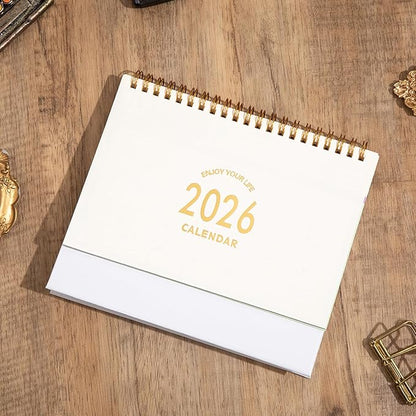 Small Desk Calendar 2025-2026, Use Now to Dec 2026, Standing Flip Desk Calendar with To-do List & Notes, Metal Ring Twin-Wire Binding with Stickers, Thick Paper Monthly Desktop Calendar for Home Office (White)
