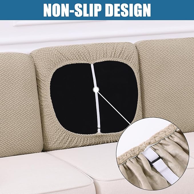 Smiry Waterproof Couch Cushion Covers, Stretch Jacquard Thick Sofa Cushion Covers, Washable Seat Slipcover Elastic Furniture Protector for Pets, Kid (Back Cover M, Camel)