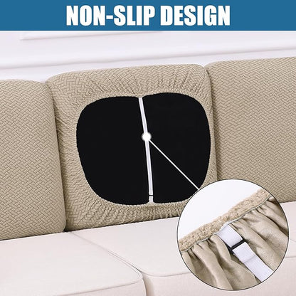 Smiry Waterproof Couch Cushion Covers, Stretch Jacquard Thick Sofa Cushion Covers, Washable Seat Slipcover Elastic Furniture Protector for Pets, Kid (Back Cover M, Camel)