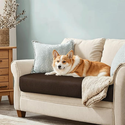 CHUN YI Medium Couch Cushion Cover Stretch for Loveseat, Sofa Seat Slipcovers for Pets, Suitable for Armchair Loveseat Sofa with Spandex Jacquard Washable Fabric(Medium,Chocolate)