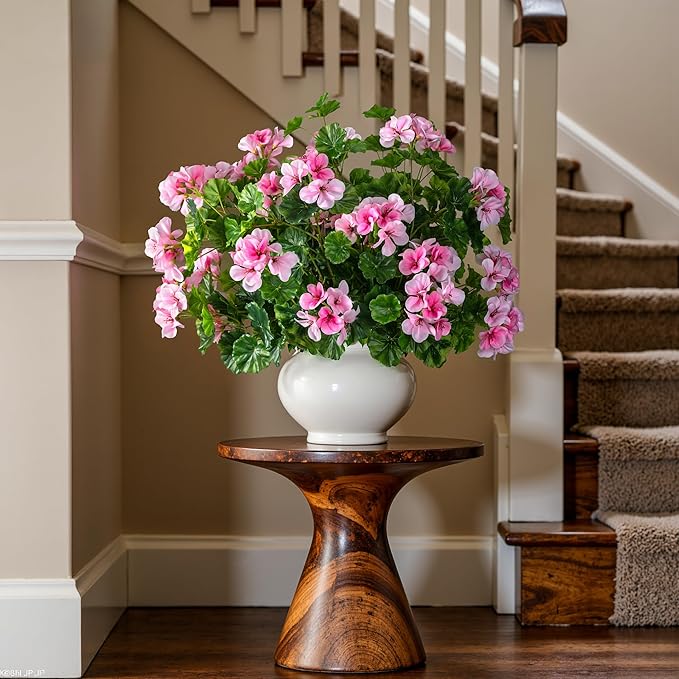 Artificial Flowers for Outdoors 17.7In Artificial Geraniums for Indoor Fake Flowers Uv Resistant Artificial Outdoor Flowers Suitable for Indoor Home Decor Outdoor Garden Decoration 8PCS (Pink)