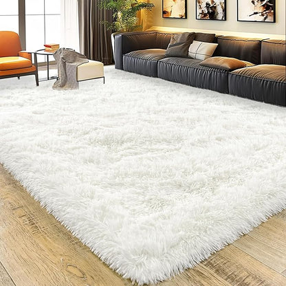 Large 9x12 Area Rugs for Living Room, Ultra Soft Shag Living Room Rug Thick Fluffy Rug for Bedroom, Plush Fuzzy Carpet for Girls Boys Kids Room Non Slip Dorm for Home Decor Aesthetic, Cream White