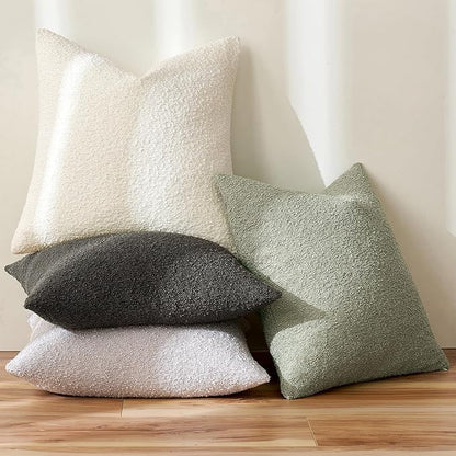 MIULEE 18x18 Inch Decorative Pillow Covers for Couch Bed Set of 2 Textured Boucle Neutral Spring Throw Pillows Sage Green Accent Solid Cushion Pillowcases Sofa Livingroom Home Decor