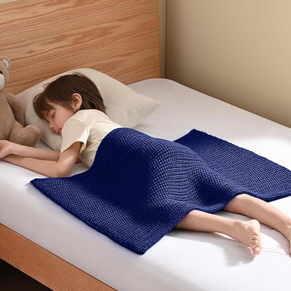 Guohaoi Knitted Weighted Lap Pad (Blue 20"x30" 2lbs) No Beads Cooling Weighted Blanket Kids for Nap, Breathable Chunky Knit Blanket, Small Throw Blanket for Travel Indoor Outdoor