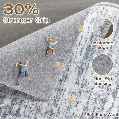 12x15 Area Rug Living Room: Washable Large Neutral Blue Rugs Abstract Soft Modern Stain Resistant Indoor Floor Non-Slip Carpet for Bedroom Nursery Kids Office Playroom Dining Room Under Table Home