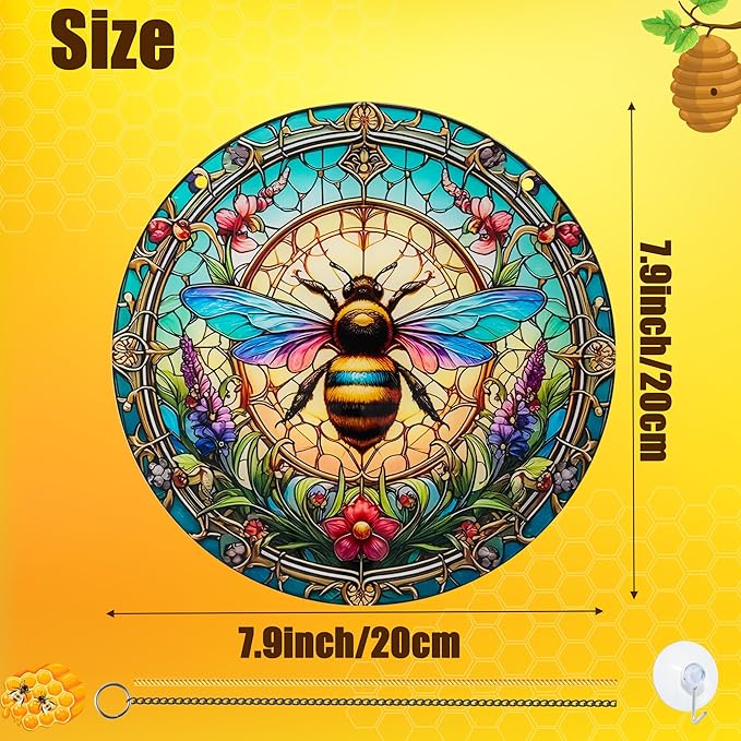 Bee Window Hangings Decor - Acrylic Sun Catcher Ornaments with Hook & Chain,Art SunCatcher Pendant for Gifts Indoor Outdoor Home Wall Living Room Spring Summer Decoration (Colorful Bee)