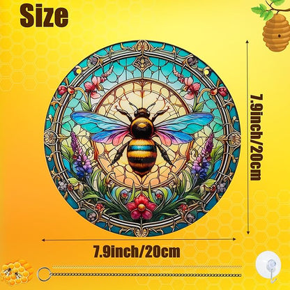 Bee Window Hangings Decor - Acrylic Sun Catcher Ornaments with Hook & Chain,Art SunCatcher Pendant for Gifts Indoor Outdoor Home Wall Living Room Spring Summer Decoration (Colorful Bee)